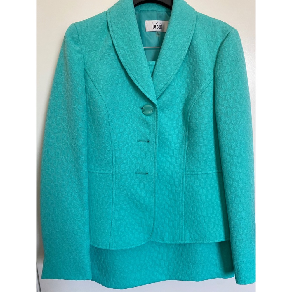 Le Suit Skirt Suit Turquoise Size 4 Jacquard